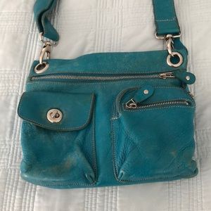 Roots vintage Canadian Villager cross body leather bag - turquoise blue